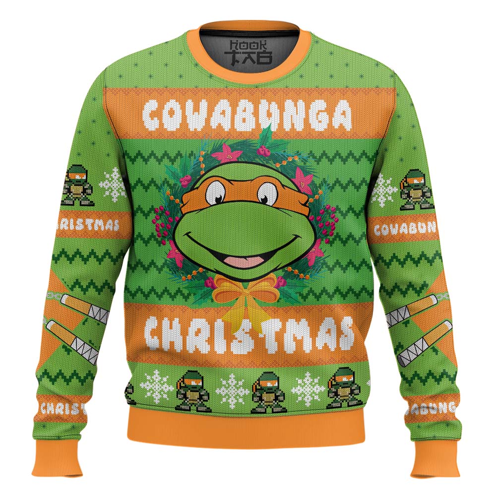 PR270923L496mk2.jpg Cowabunga Michaelangelo Christmas Teenage Mutant Ninja Turtles Ugly Christmas Sweater