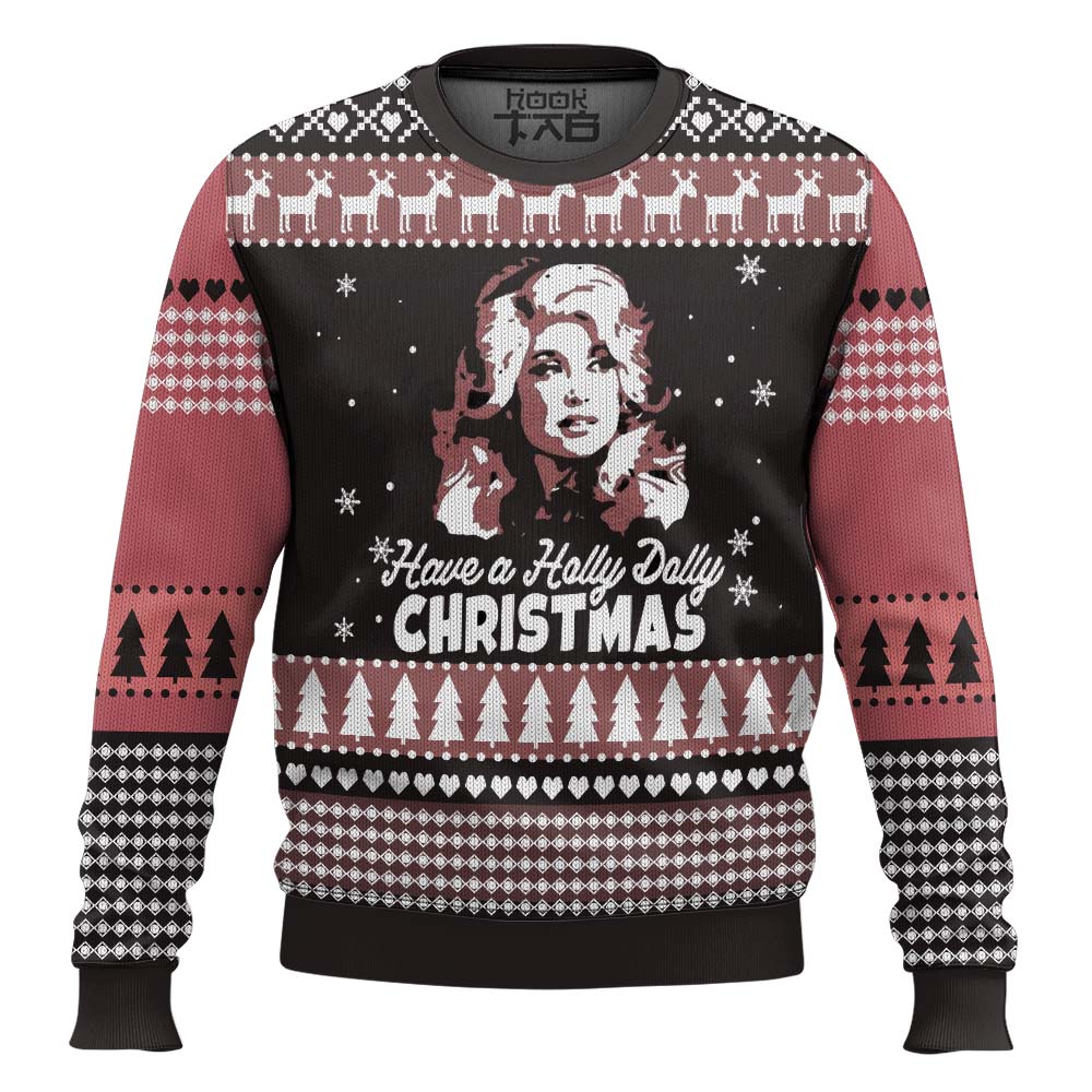 SWT0401L117mk2.jpg Dolly Parton Holly Dolly Christmas Pine Tree Pattern Ugly Christmas Sweater