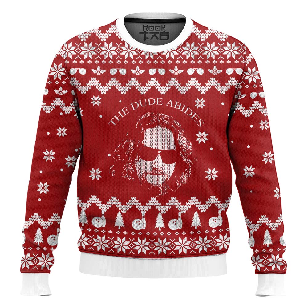 SWT061023L394mk2.jpg The Big Lebowski The Dude Abides Ugly Christmas Sweater