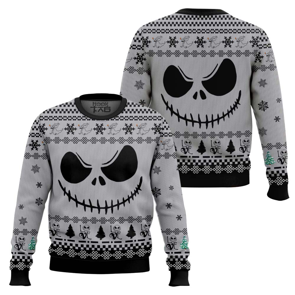 SWT061023L403mk1.jpg Jack Skellington Face Love White Hoodie Christmas Sweater