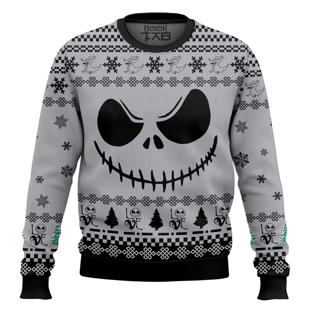 SWT061023L403mk2.jpg Jack Skellington Face Love White Hoodie Christmas Sweater