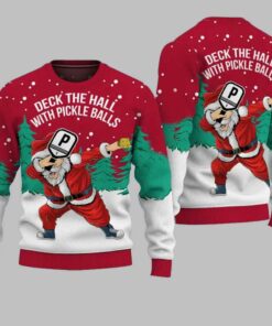 Santa Christmas Deck The Hall With Pickleballs Ugly Christmas Sweater