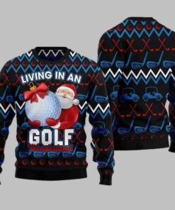 Santa Clause Golf Wonderland Ugly Christmas Sweater