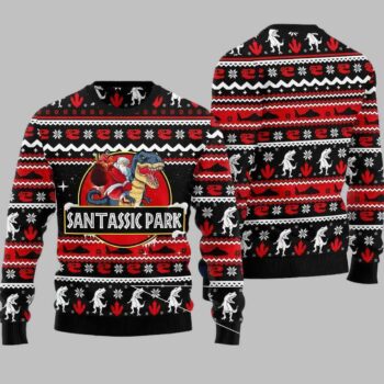 Santassic Park Dinosaur Ugly Christmas Sweater