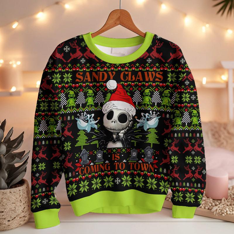 TTH-2492417DKD4-mk.jpg Sandy Claws Is Coming To Town Jack Skellington The Nightmare Before Christmas Ugly Sweater