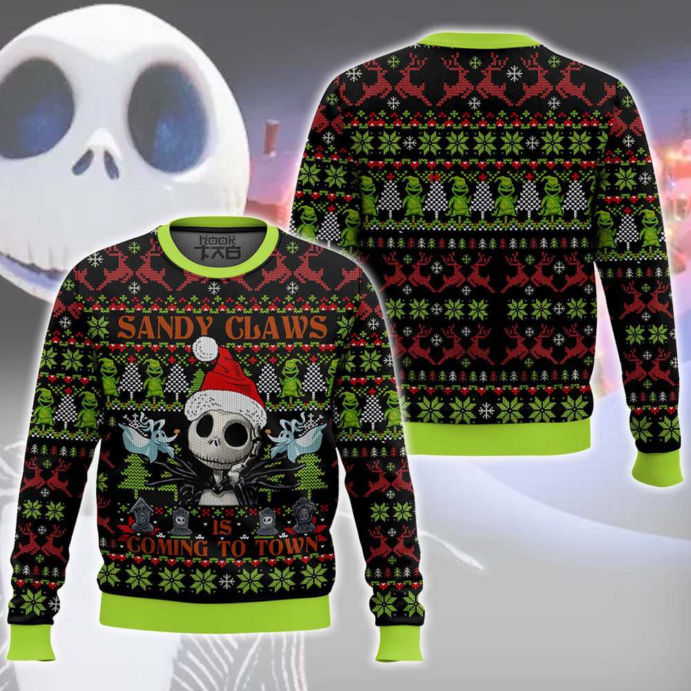 TTH-2492417DKD4-mk3.jpg Sandy Claws Is Coming To Town Jack Skellington The Nightmare Before Christmas Ugly Sweater