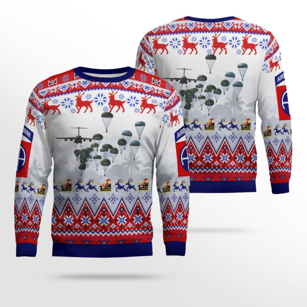 Us Army Paratroopers With The 82Nd Airborne Division Parachute Red Ugly Christmas Sweater