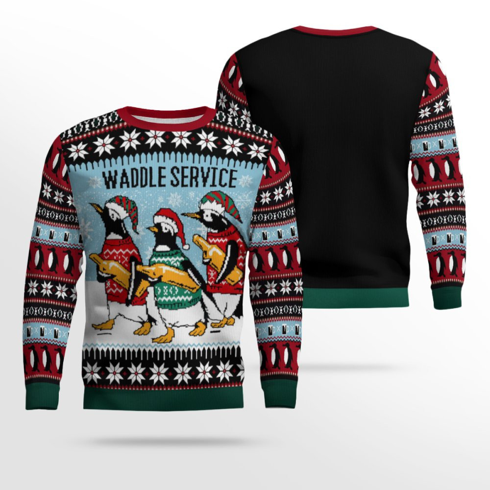 Waddle Service Penguin Ugly Christmas Sweater