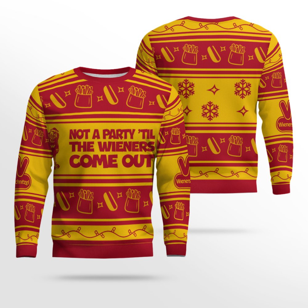 Wienerschnitzel Not A Party 'Til The Wieners Come Out Ugly Christmas Sweater