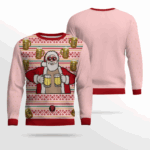 Fill Me Up Santa Beverage Dispenser Ugly Chirstmas Sweater Powder Pink