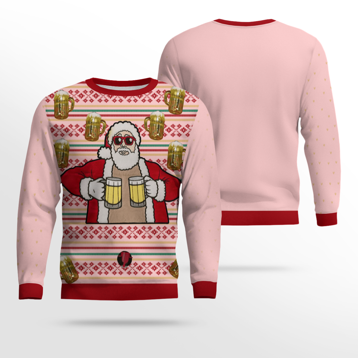 Fill Me Up Santa Beverage Dispenser Ugly Chirstmas Sweater Powder Pink