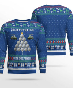 2025 Christmas Deck the Halls with Golf Balls Ugly Sweater Blue