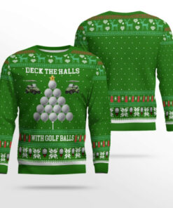 2025 Christmas Deck the Halls with Golf Balls Ugly Sweater Green