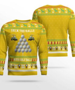 2025 Christmas Deck the Halls with Golf Balls Ugly Sweater Yellow