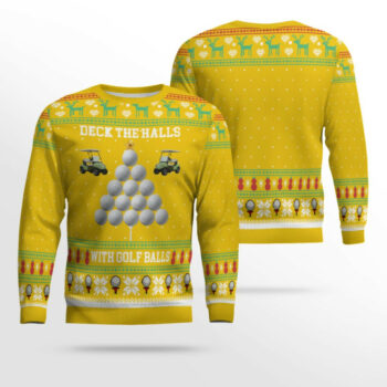 2025 Christmas Deck the Halls with Golf Balls Ugly Sweater Yellow