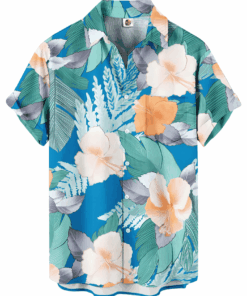 Tropical Floral Hawaiian Shirt – Blue and Mint Green