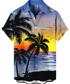 Beach Sunset Hawaiian Shirt – Tropical Palm Trees