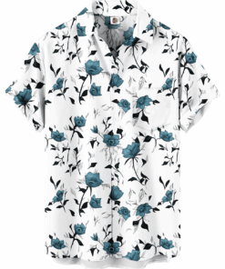Teal Roses Hawaiian Shirt – White Floral