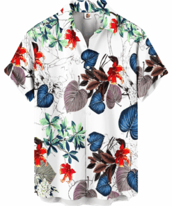 Tropical Leaves Hawaiian Shirt – White Floral
