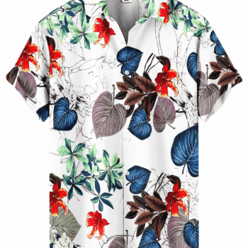 Tropical Leaves Hawaiian Shirt – White Floral