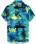 Blue and Green Tropical Palm Trees Hawaiian Shirt –