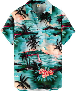 Turquoise Tropical Palm Beach Hawaiian Shirt – Summer Aloha