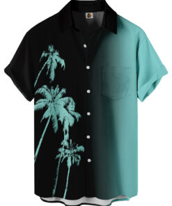 Black and Turquoise Palm Tree Hawaiian Shirt –
