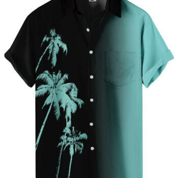 Black and Turquoise Palm Tree Hawaiian Shirt –