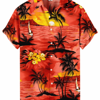 Red Sunset Tropical Palm Hawaiian Shirt –