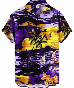Tropical Palm Tree Hawaiian Shirt – Purple and Yellow Aloha