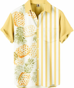 Pineapple Hawaiian Shirt – Yellow and White Stripe