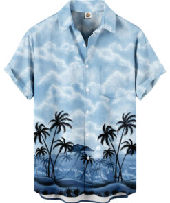 Tropical Beach Hawaiian Shirt – Light Blue Palm Tree