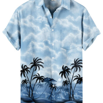 Tropical Beach Hawaiian Shirt – Light Blue Palm Tree