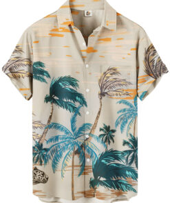 Beige Palm Tree Hawaiian Shirt –