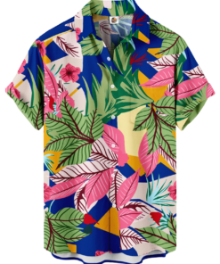 Tropical Leaf Hawaiian Shirt – Blue and Pink Floral
