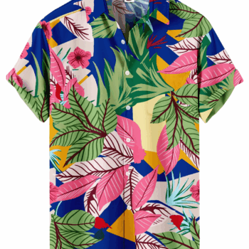 Tropical Leaf Hawaiian Shirt – Blue and Pink Floral