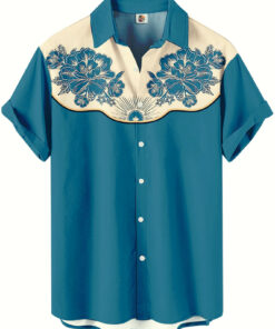 Western Shirt – Teal Blue Floral Embroidered