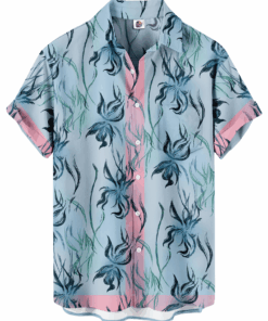 Floral Print Blue Pink Pattern Casual Summer Wear Hawaiian Shirt
