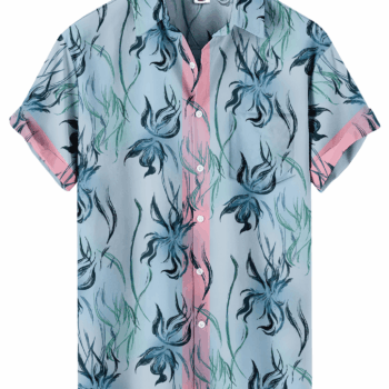 Floral Print Blue Pink Pattern Casual Summer Wear Hawaiian Shirt