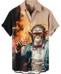 Summer Novelty Bowling Style Beige Black  Hawaiian Shirt