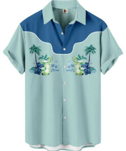 Tropical Print Palm Trees Mint Green Casual Beach Wear  Hawaiian Shirt