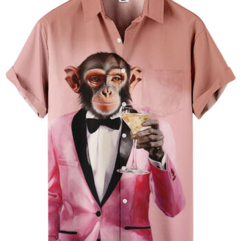 Monkey in Pink Tuxedo Print Casual Hawaiian Shirt