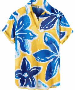 Blue and Yellow Floral Hawaiian Shirt –  Tropical