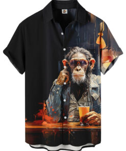 Black Hawaiian Shirt – Cool Monkey Bar Print, Casual