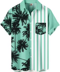Mint Green Hawaiian Shirt – Palm Tree Print