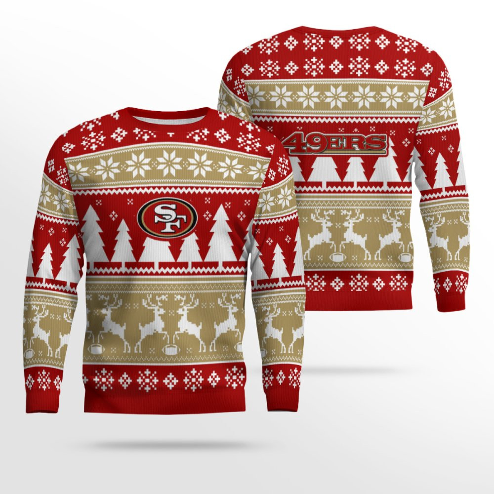 2025 Christmas 49ers Reindeer Football Ugly Sweater 2025 Christmas 49ers Reindeer Football Ugly Sweater
