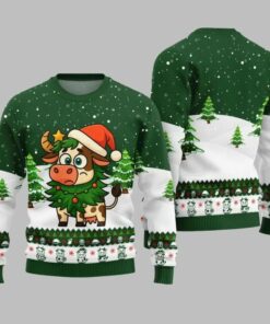 2025 Christmas Adorable Santa Cow Ugly Christmas Sweater