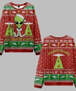 2025 Christmas Alien Believes in Santa Ugly Christmas Sweater