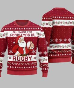 2025 Christmas All I Want For Christmas Is Rugby Ugly Christmas Sweater