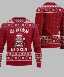 2025 Christmas All Is Calm Capybara Ugly Christmas Sweater